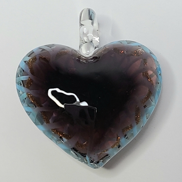Heart Glass Blue Brown Swirl Pendant - Picture 7 of 9